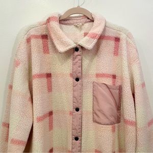 Pink Faux Sherpa Button Down Collard Jacket 2X